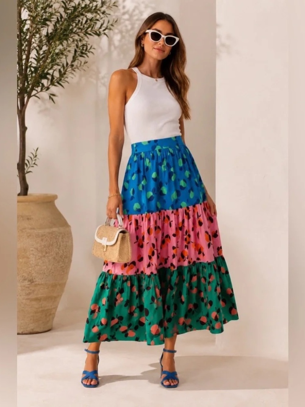 Kate Spade Fruit Print Tiered Maxi Skirt Size 0 NWOT